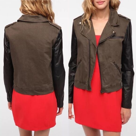 URBAN OUTFITTERS BYCORPUS Army Moto Jacket Moto Asymmetrical Biker Jacket S - Picture 3 of 11